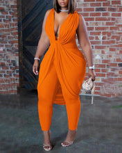 Load image into Gallery viewer, Ocean Plunging Neck Twist Draped Sleeveless Jumpsuit