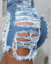 Load image into Gallery viewer, Ripped Cutout Buttoned Denim Shorts 