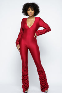 YOGA SHOULDER PADDED RUCHED STACKED JUMPSUIT Fall Collection 