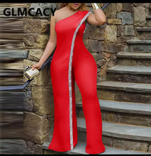 Load image into Gallery viewer, Women Irregular One Shoulder Jumpsuit Solid Sequined Detail Party Club Overalls Jumpsuits