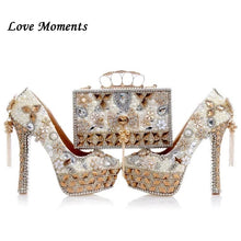 Load image into Gallery viewer, Luxury Beige Pearl Wedding shoes with matching bags 14cm high heels Platform shoes woman Party Dress shoes and bag set