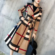 Load image into Gallery viewer, 2022 fashion plaid women&#39;s trench coat leisure Lapel double-breasted all-women&#39;s trench coat waist print women&#39;s trench coat