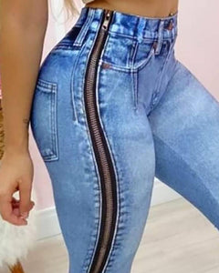 High Waist Zipper Design Skinny Jeans