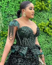 Load image into Gallery viewer, Hunter Green Jumpsuits Prom Dresses Sheer Neck Sequined Luxury African Style
