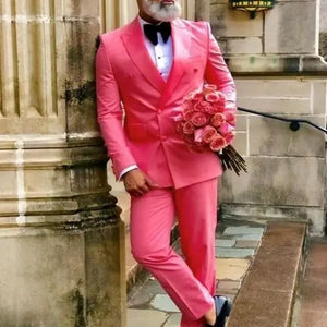 Men's Pink Double-Breasted Two Piece Tuxedo