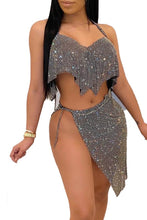 Load image into Gallery viewer, dress features a glittery shear design