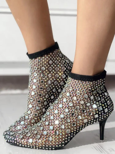Hollow Out Rhinestone Stiletto Heel Boots