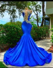 Load image into Gallery viewer, Royal blue o neck long dress
