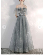 Load image into Gallery viewer, Glamorous Sequined Off Shoulder A Line Tulle 