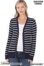 Load image into Gallery viewer, STRIPED SNAP BUTTON CARDIGAN SWEATER Fall Collection 