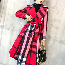 Load image into Gallery viewer, 2022 fashion plaid women&#39;s trench coat leisure Lapel double-breasted all-women&#39;s trench coat waist print women&#39;s trench coat