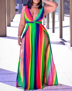 Colorblock High Slit Sleeveless Maxi Dress 