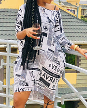 Load image into Gallery viewer, One Shoulder News Paper Print Casual Dress