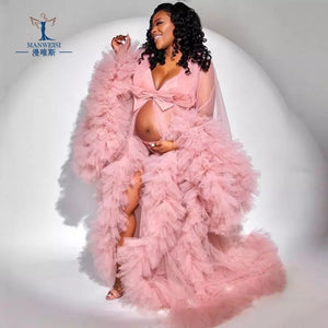 Dresses Custom Made Tulle Maternity Robes Women Photoshoot Evening Gowns Fluffy Tiered Tulle Robe Formal Party Dress