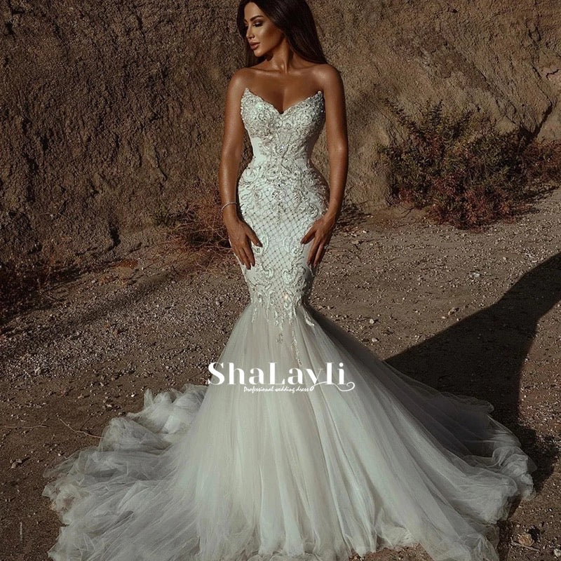 chinese dress ladies Luxury Mermaid Wedding Dress Sexy Silky – Oceanglam Boutique
