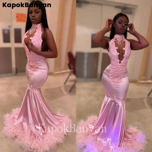 Halter Orange Mermaid Prom Dress with White Lace Open Back Sexy Trumpet Party Gown