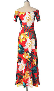 Women Floral Bandeau Off Shoulder Split Long Dress Summer Holiday Beach Maxi Sundress
