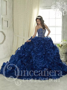 Royal Blue Quinceanera Dresses Ball Gown Sweetheart Beaded Crystal Ruffles Skirt