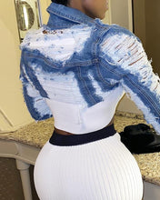 Load image into Gallery viewer, Ripped Cutout Buttoned Denim Crop Top 