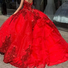 Load image into Gallery viewer, Quinceanera Dress Sequined Sparkly Lace Pageant Party Dress Ball Gown Mexican Girl 