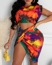 Load image into Gallery viewer, Tie Dye Print Tank Top &amp; Twisted Skirt Set 