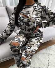 Load image into Gallery viewer, Camouflage Zip Top &amp; Pocket Design Pants Set 