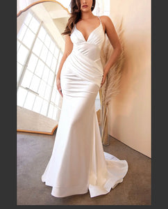 Alluring Open Back Stretch Satin Mermaid Gown
