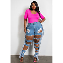 Load image into Gallery viewer, Curvy Queens Denim High Rise Side Fringe Jeans