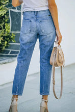 Load image into Gallery viewer, Blue Ripped Washed Stretch Denim Jeans Pants