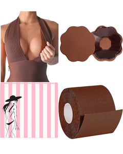 Glam Boob Tape, Breast Lift Tape and Nipple Covers, Push up Tape and Breast Pasties Strapless Bra Tape Chest Support Tape for Large Breasts, Invisible Gaffer Tape Duct Tape Backless Bra Lift Tape (Coffee)