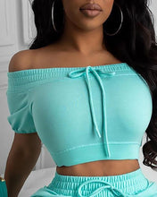 Load image into Gallery viewer, Style: Brief  Material: Polyester  Neckline: Off Shoulder  Sleeve Style: Short Sleeve  Length: Above Knee/Short  Pattern Type