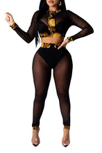 Load image into Gallery viewer, Dime piece shear top, long sleeve with gold design,