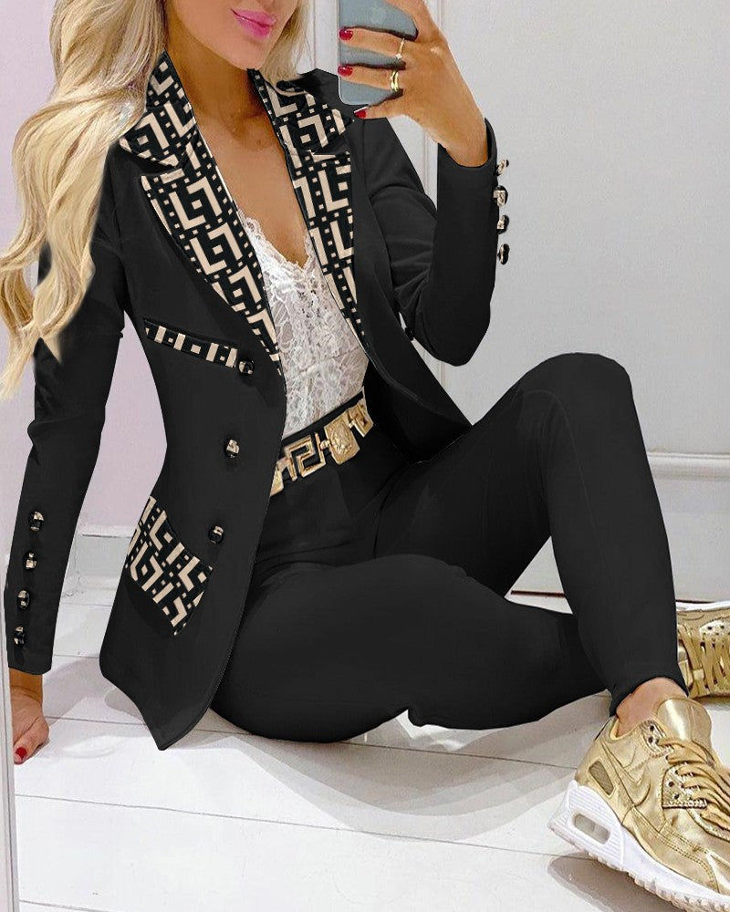 Print Double Breasted Blazer & Pants Set