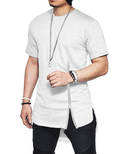 Kings Zipper Design Dip Hem Short Sleeve T-shirt