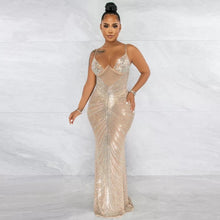 Load image into Gallery viewer, Sparkle Black Mesh Sheer Rhinestones Maxi Dress Gown