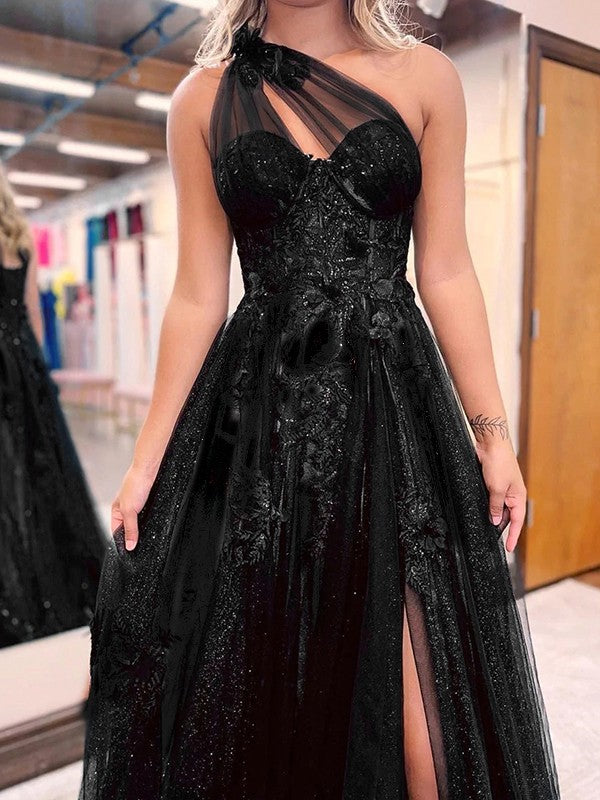 A-Line/Princess Tulle Applique One-Shoulder Sleeveless Sweep/Brush Tra Oceanglam Boutique A-Line/Princess Tulle Applique One-Shoulder Sleeveless Sweep/Brush Tra Oceanglam Boutique