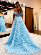 Load image into Gallery viewer, A-Line/Princess Tulle Feathers/Fur Off-the-Shoulder Sleeveless Court Train Dresses