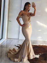 Load image into Gallery viewer, Mermaid Sleeveless Off-the-Shoulder Sweep/Brush Train With Ruffles Spandex Dresses